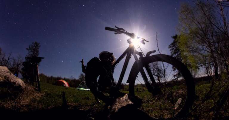 Full moon ride on an electric mountain bike